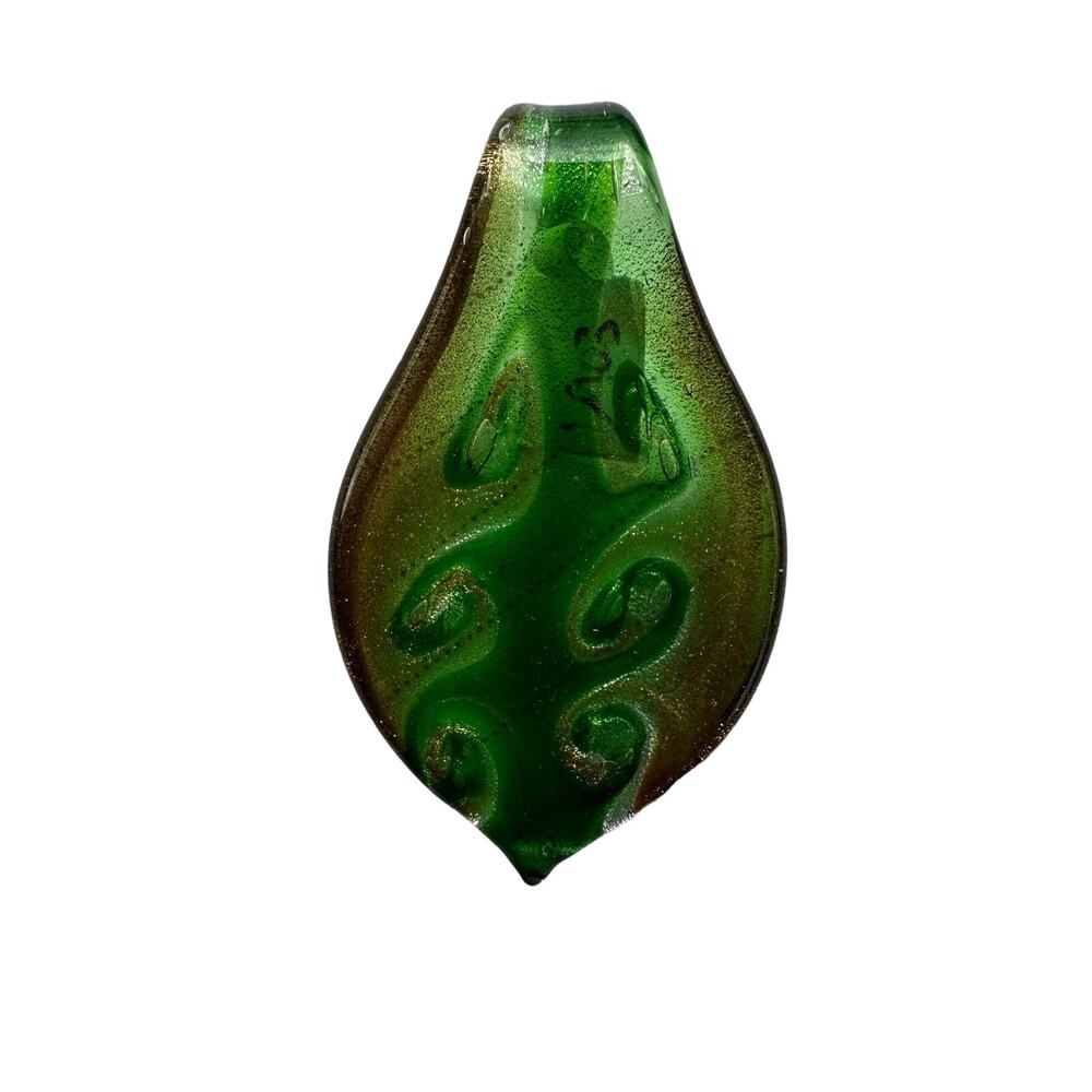Vintage 90s Handblown Hippie Green and Gold Glass Pendant